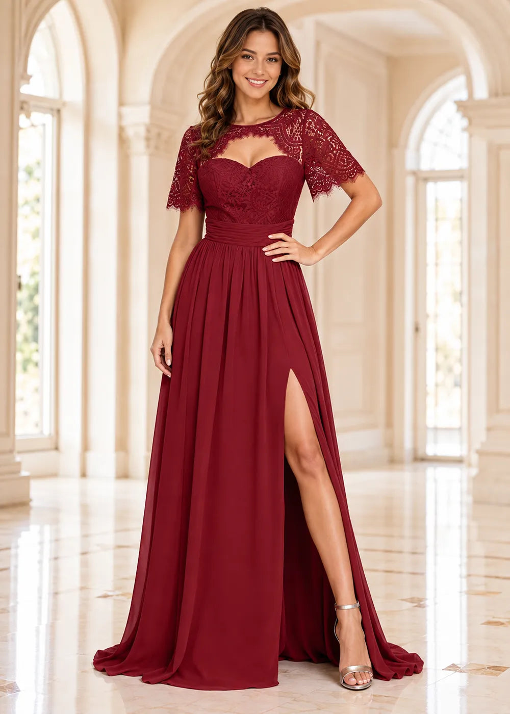 Vivienne Sweetheart Lace Overlay Evening Dress