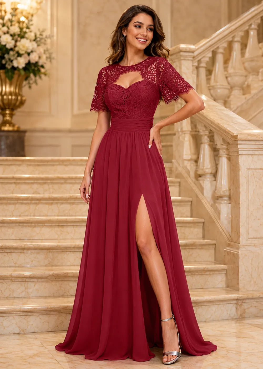 Vivienne Sweetheart Lace Overlay Evening Dress