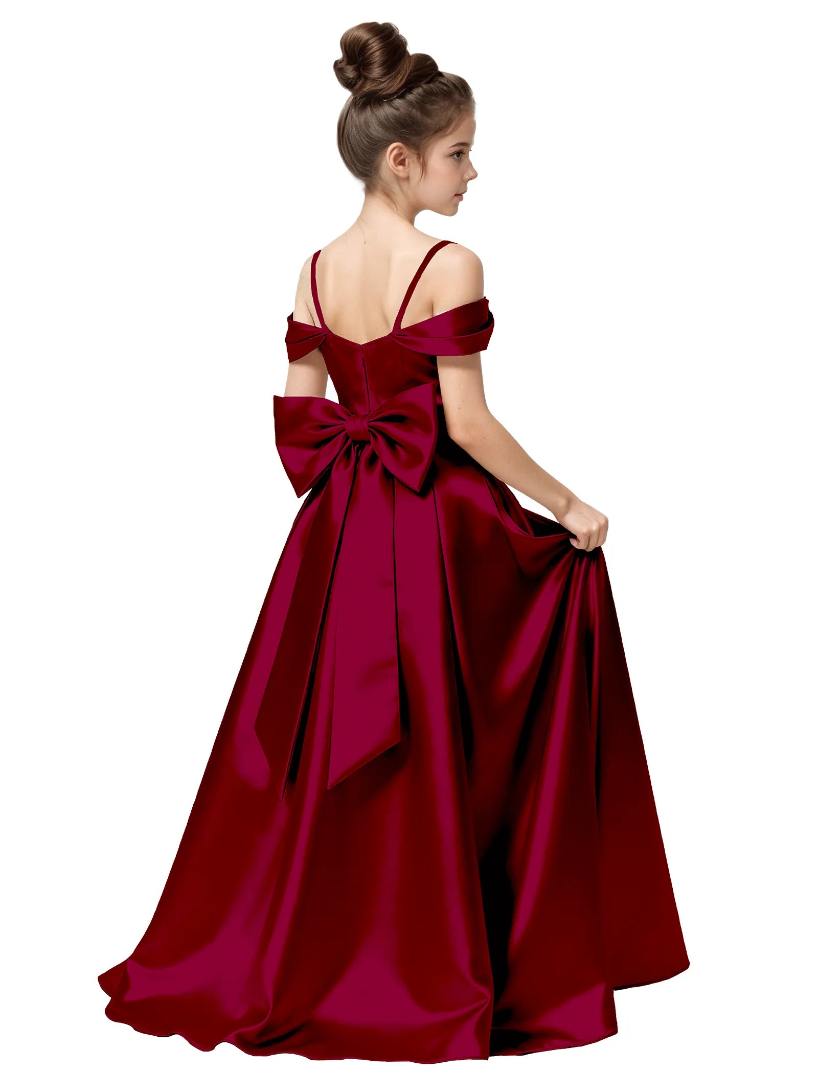 Off Shoulder Satin Ball Gown with Bow for Girls