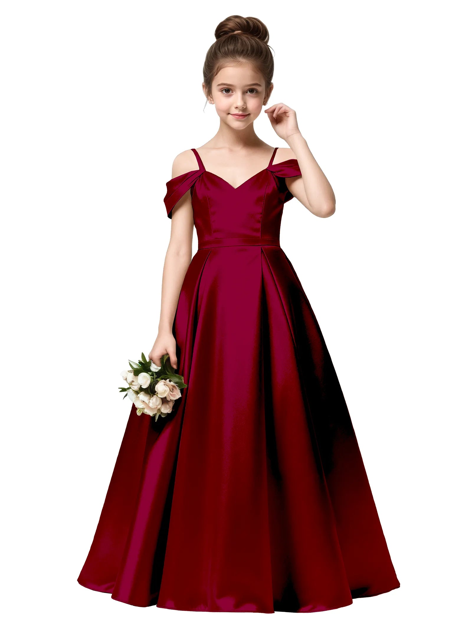 Off Shoulder Satin Ball Gown with Bow for Girls