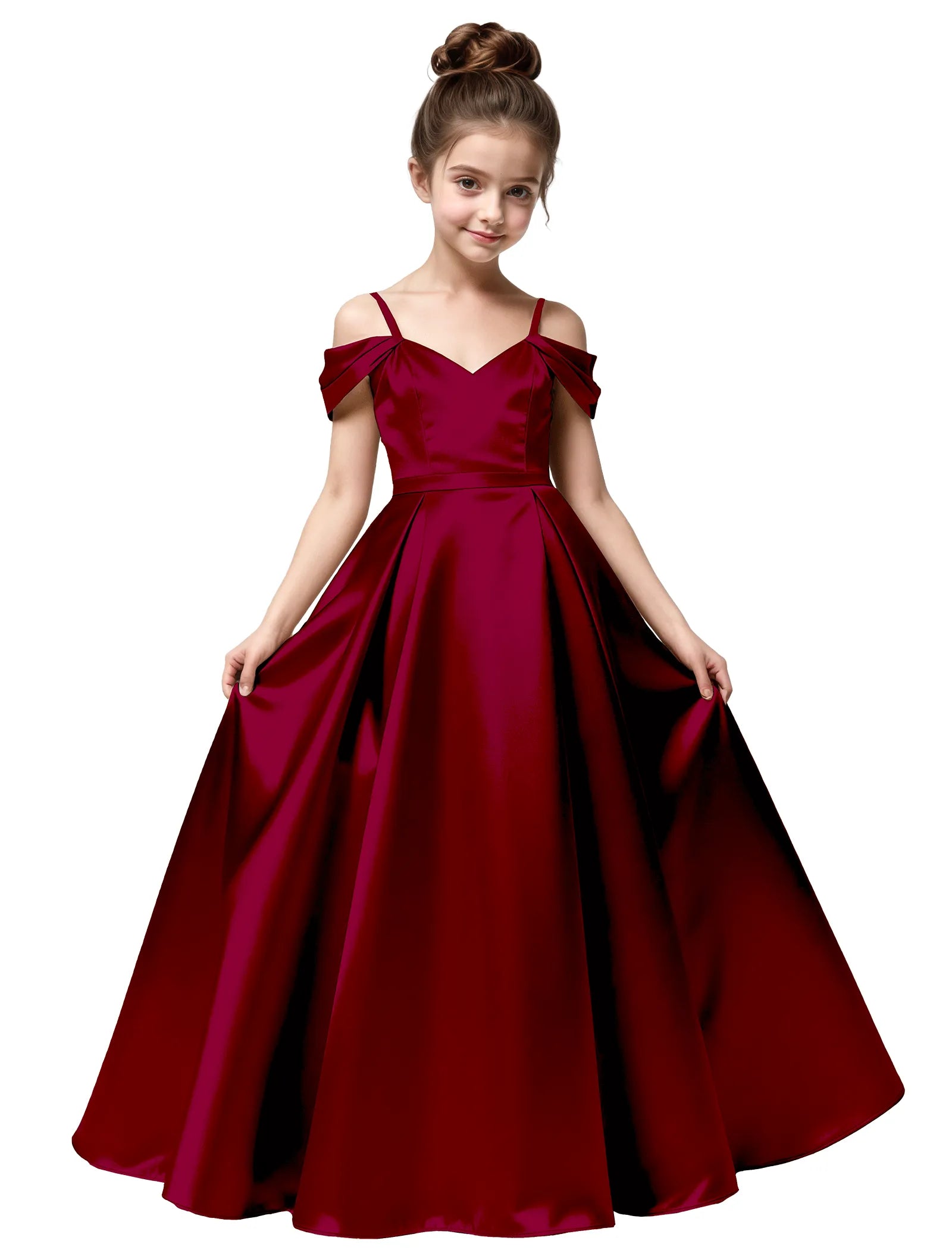 Off Shoulder Satin Ball Gown with Bow for Girls