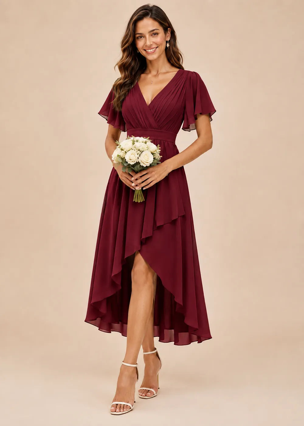 Flutter Sleeve A-Line Chiffon Midi Dress