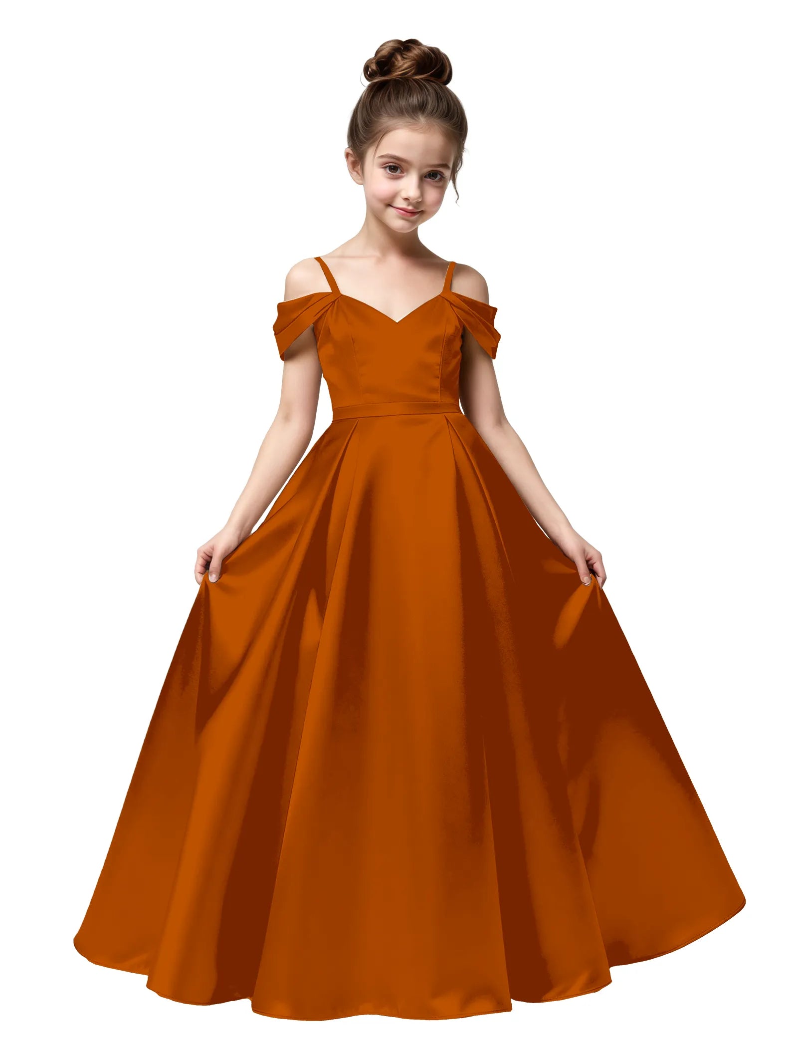 Off Shoulder Satin Ball Gown with Bow for Girls