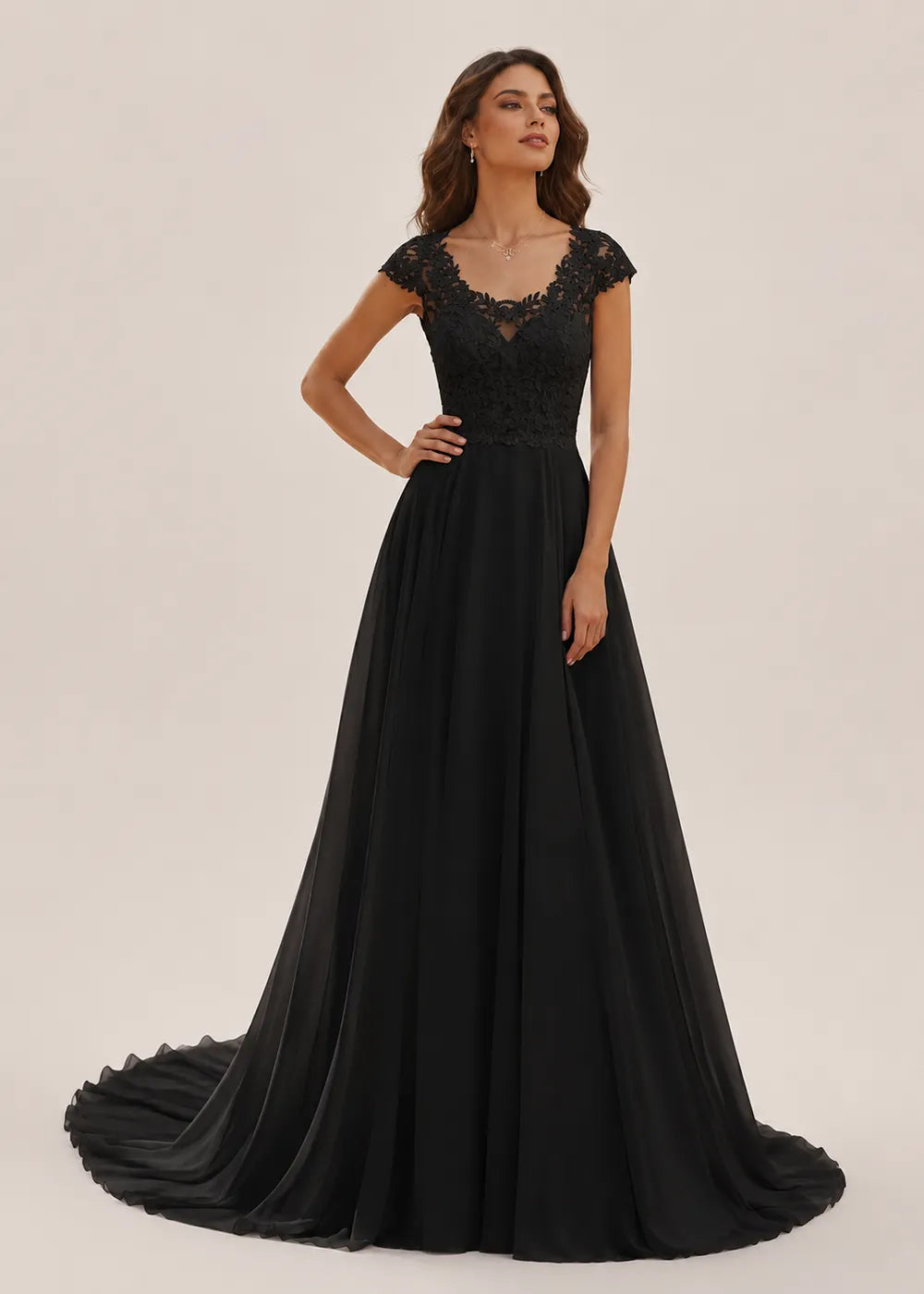 Evelora Open-Back Chapel-Train Wedding Dress