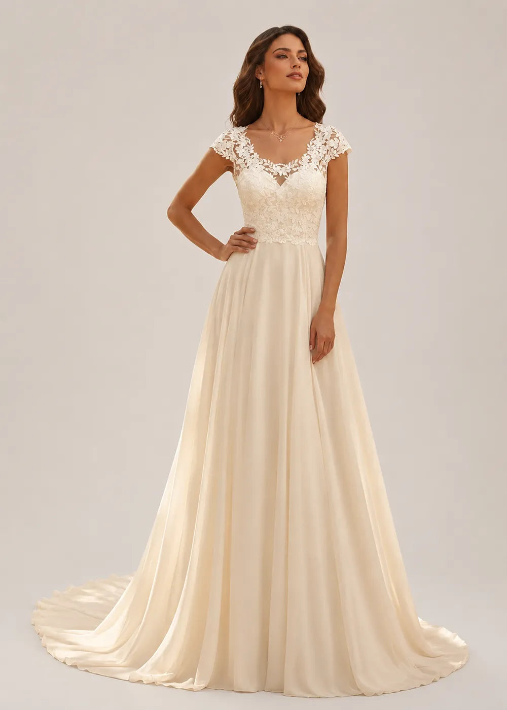 Evelora Open-Back Chapel-Train Wedding Dress