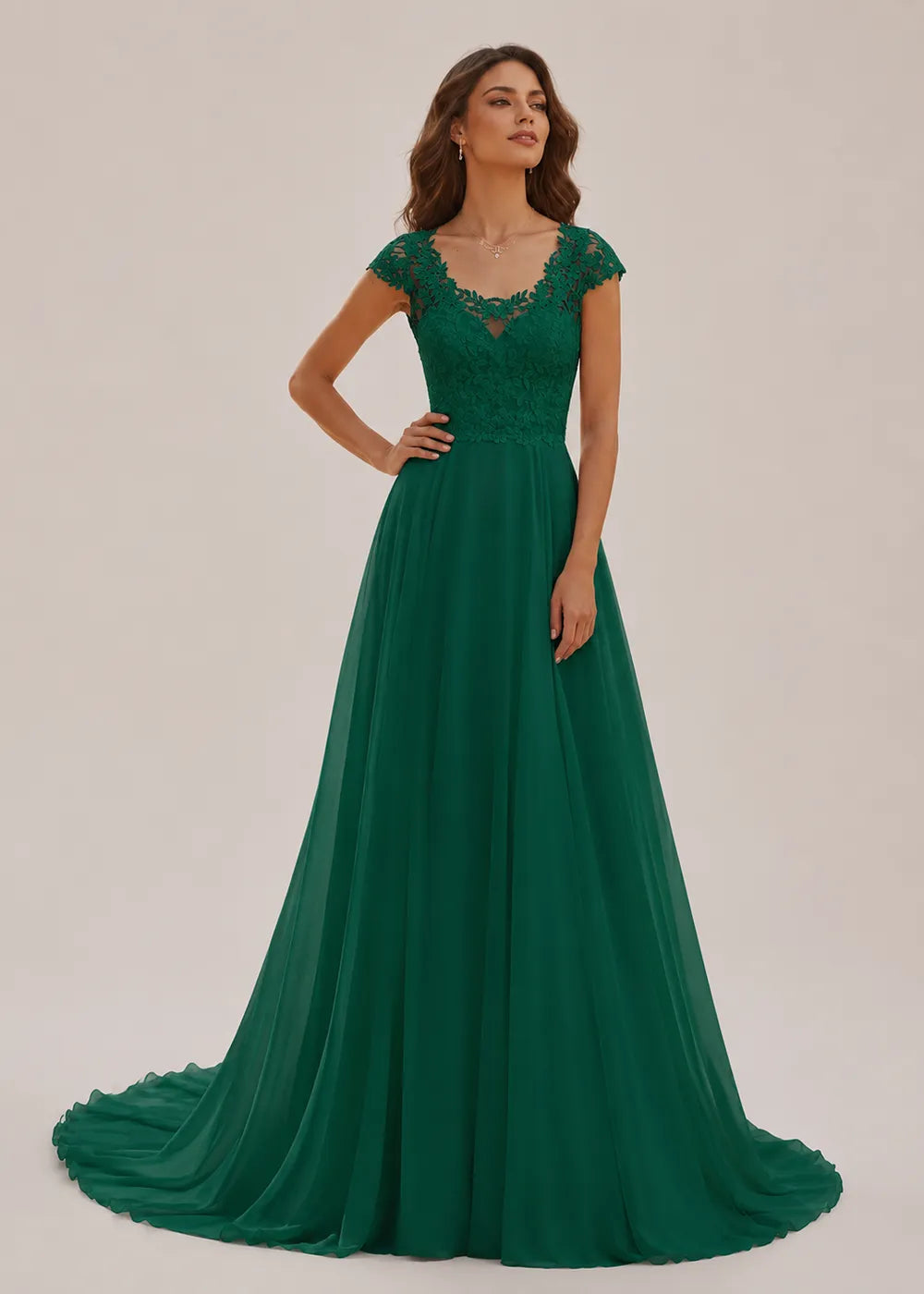 Evelora Open-Back Chapel-Train Wedding Dress