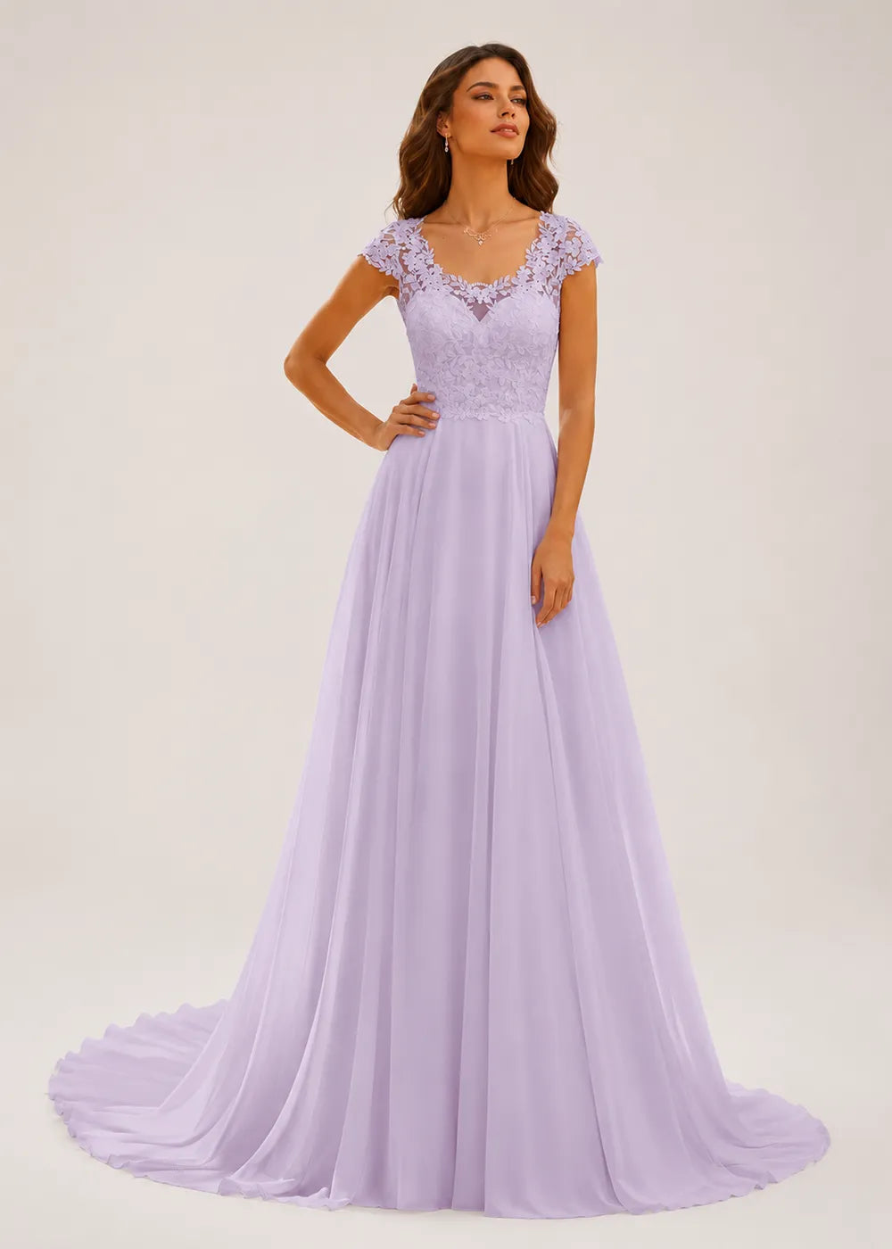Evelora Open-Back Chapel-Train Wedding Dress