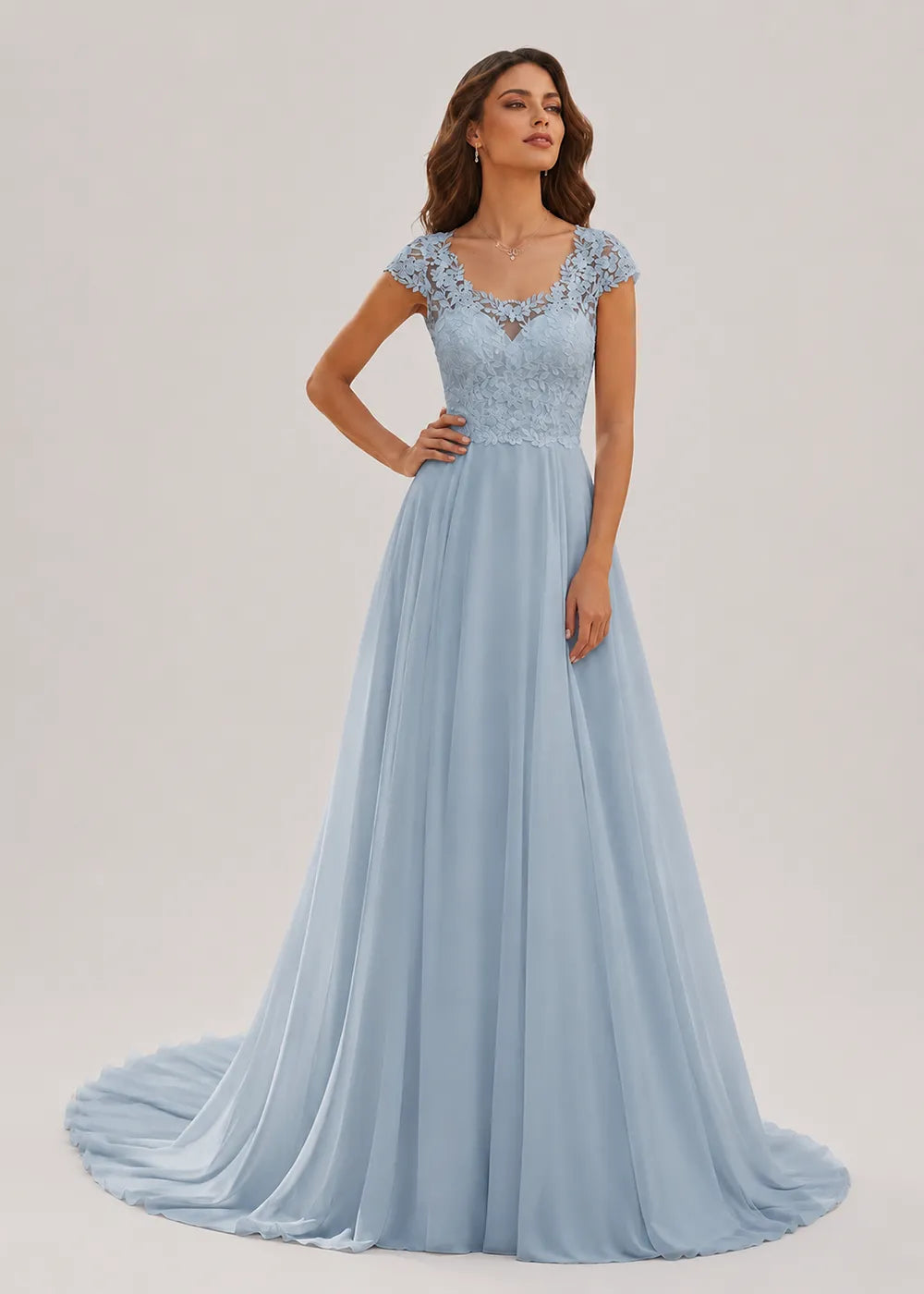 Evelora Open-Back Chapel-Train Wedding Dress