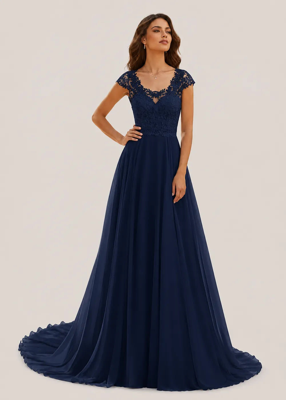 Evelora Open-Back Chapel-Train Wedding Dress