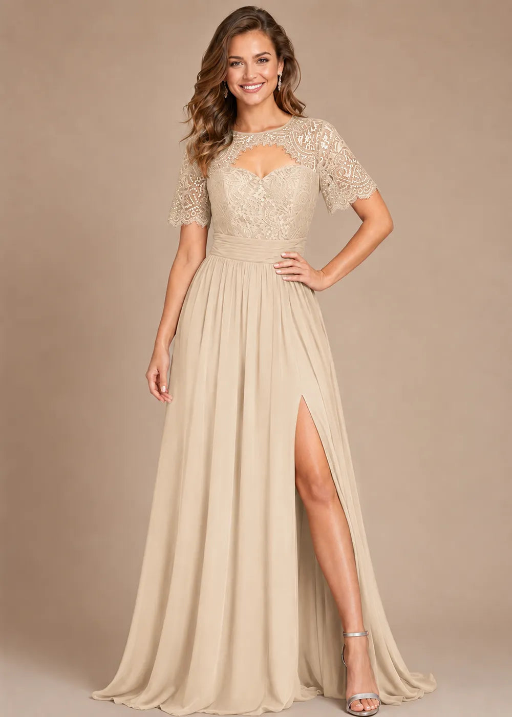 Vivienne Sweetheart Lace Overlay Evening Dress
