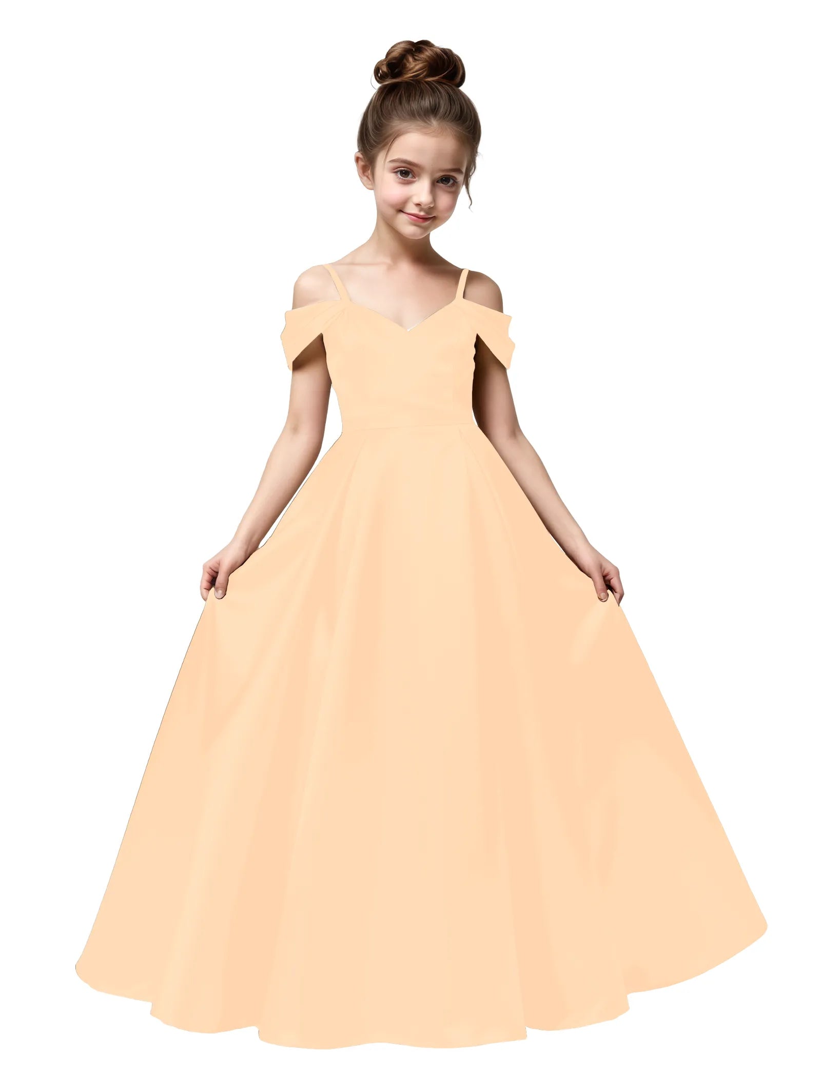 Off Shoulder Satin Ball Gown with Bow for Girls