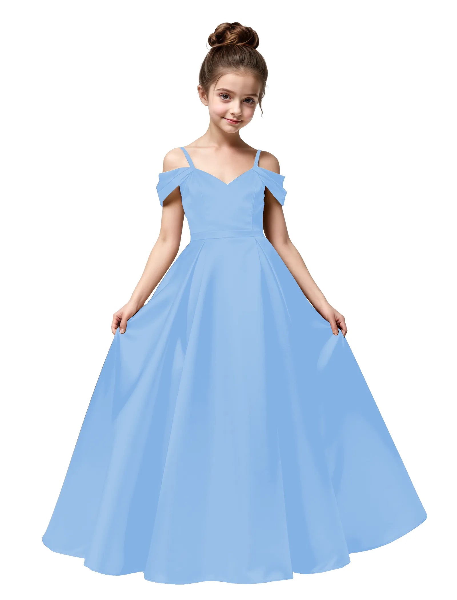 Off Shoulder Satin Ball Gown with Bow for Girls