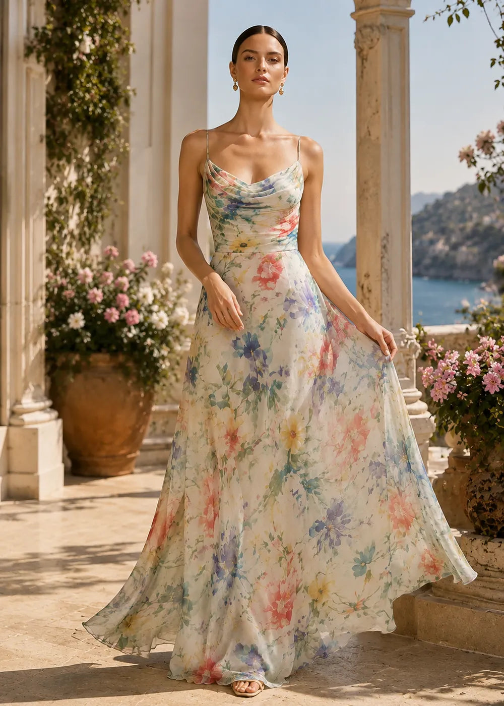 Romantic Flowing Floral Maxi Dress for Wedding Guests