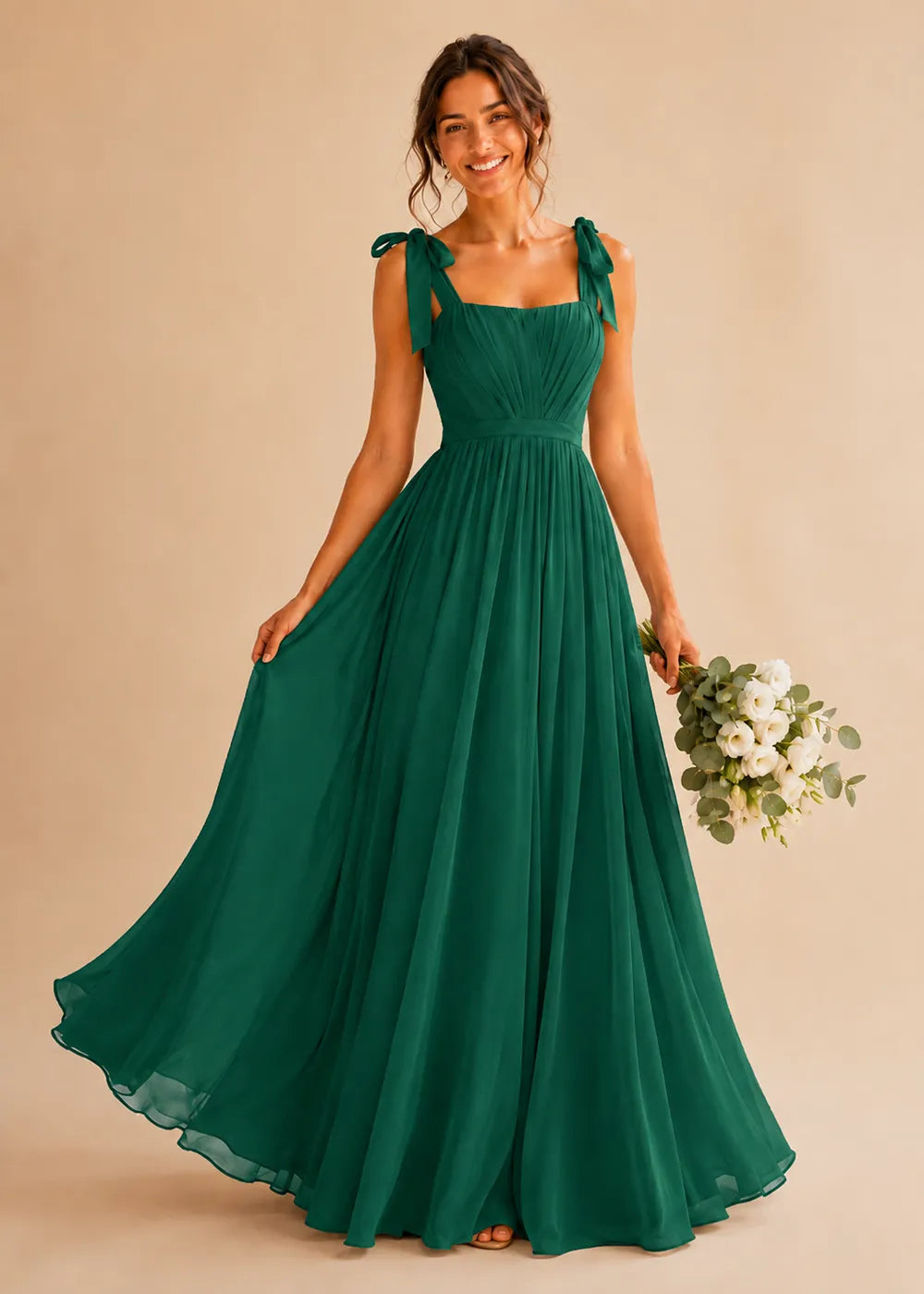 Aveline Tie-Shoulder Chiffon Formal Dress