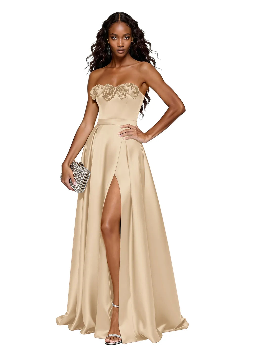 Backless Lace-Up Strapless Evening Dress
