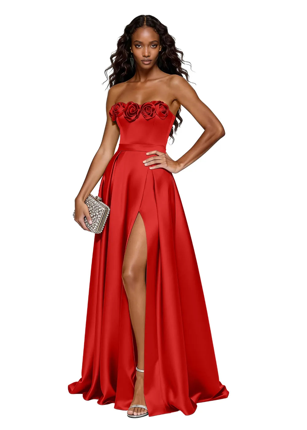 Backless Lace-Up Strapless Evening Dress