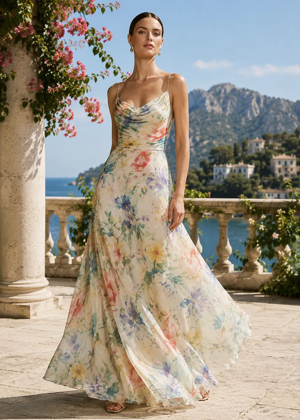 Romantic Flowing Floral Maxi Dress for Wedding Guests