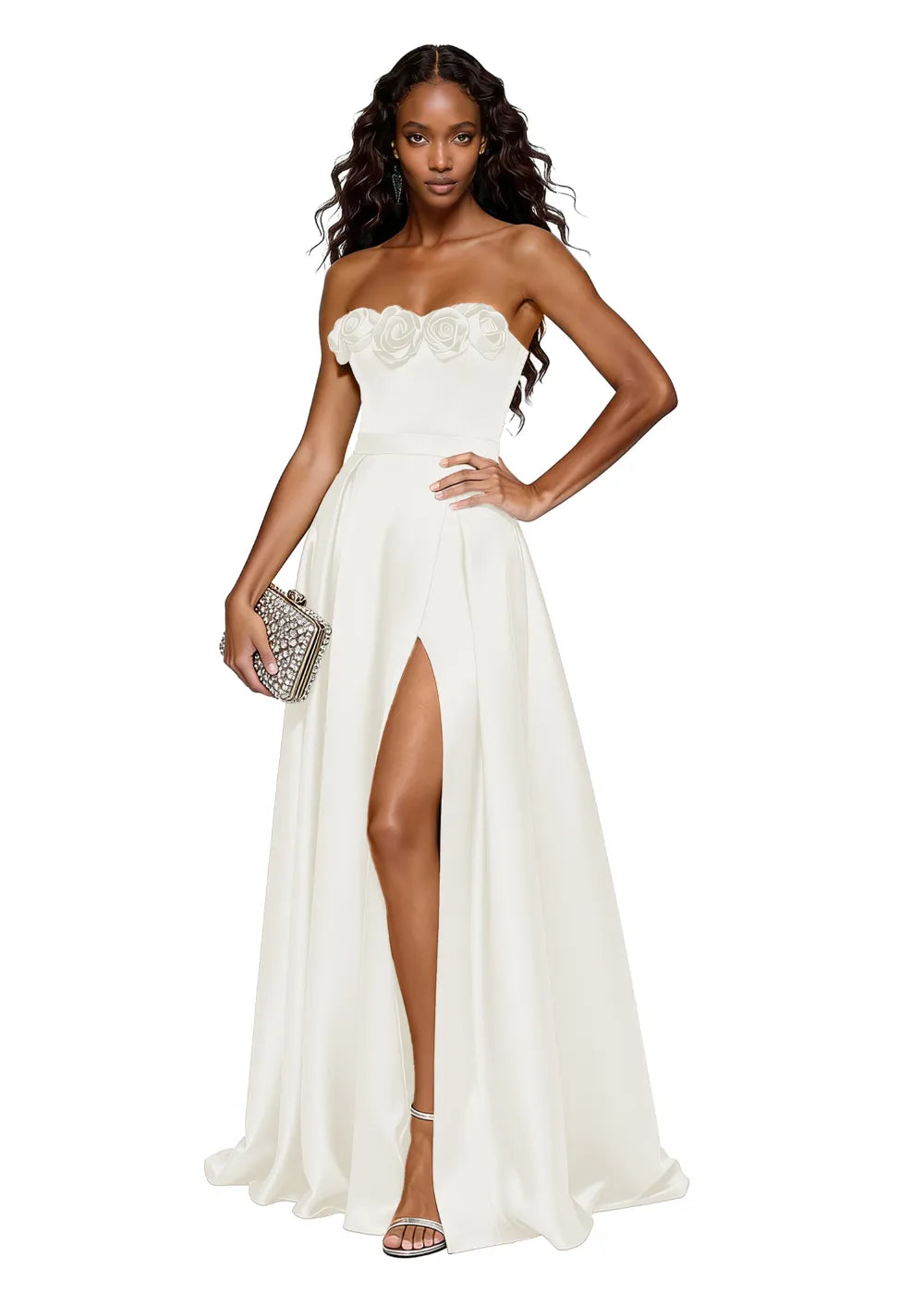Backless Lace-Up Strapless Evening Dress