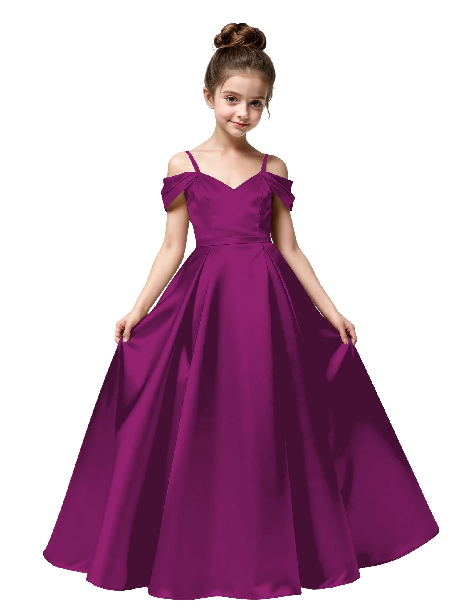 Off Shoulder Satin Ball Gown with Bow for Girls