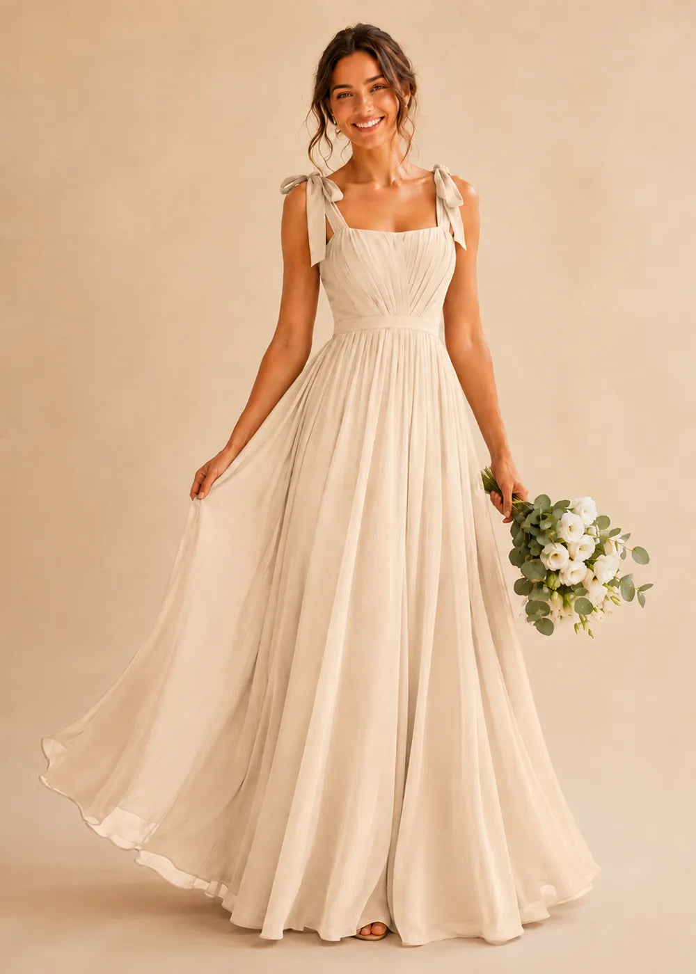 Aveline Tie-Shoulder Chiffon Formal Dress