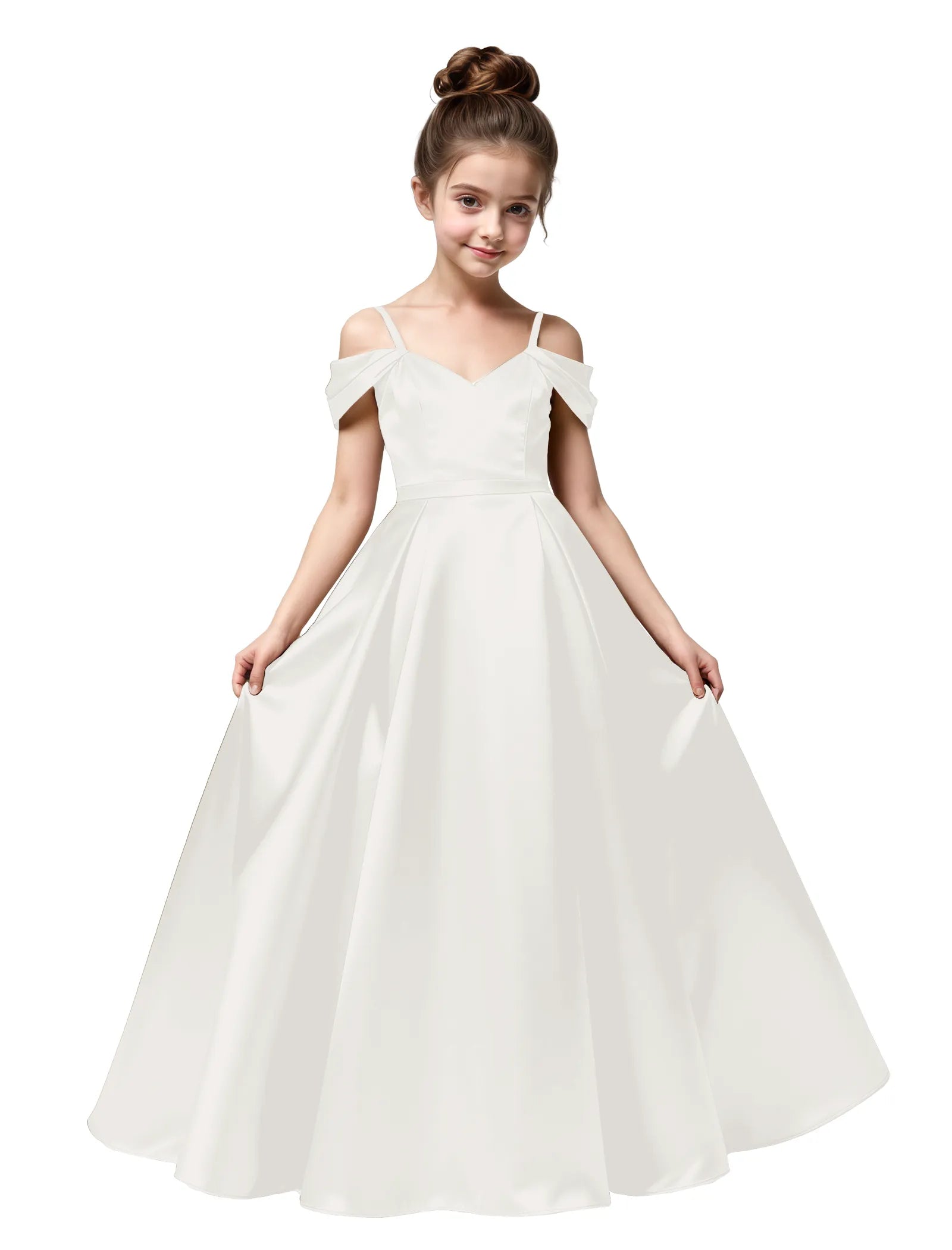 Off Shoulder Satin Ball Gown with Bow for Girls
