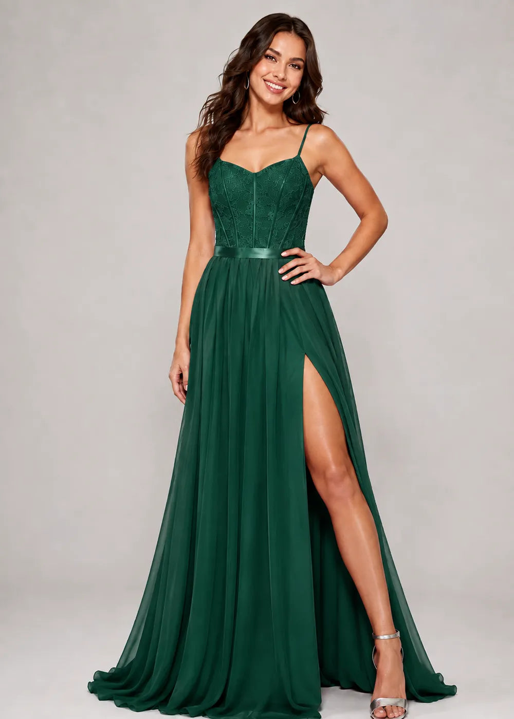 Lace Corset High-Slit A-Line Gown