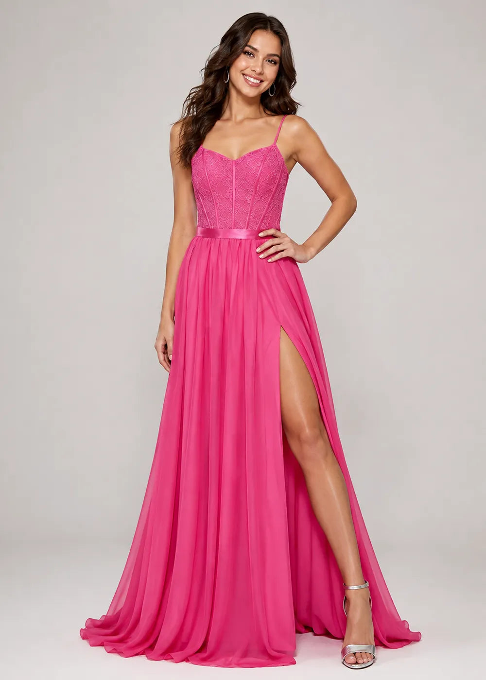 Lace Corset High-Slit A-Line Gown