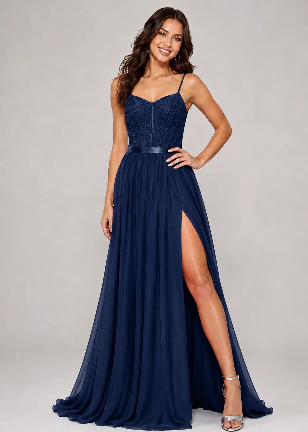 Lace Corset High-Slit A-Line Gown