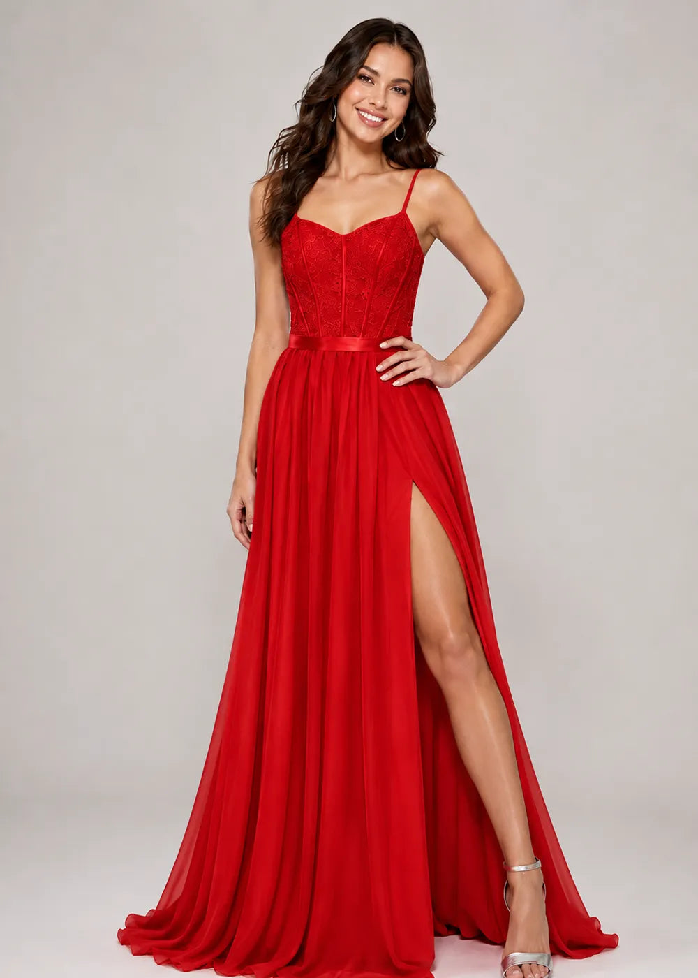 Lace Corset High-Slit A-Line Gown