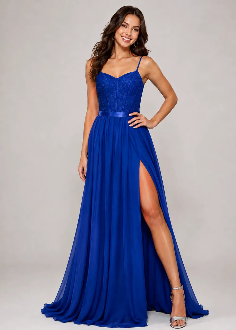 Lace Corset High-Slit A-Line Gown