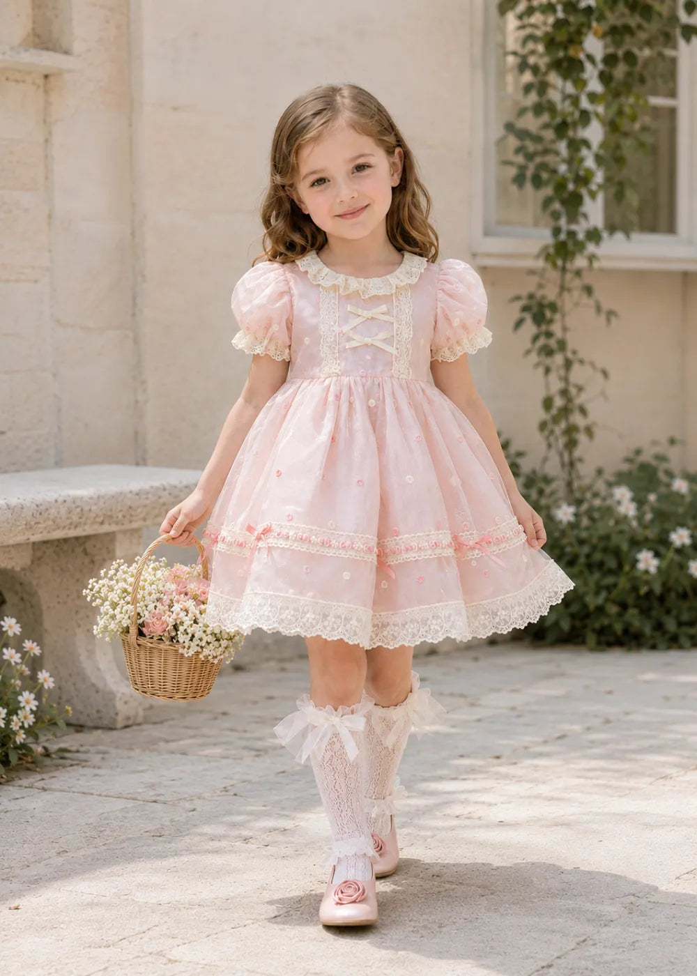 Vintage Lace Bow Back Flower Girl Dress