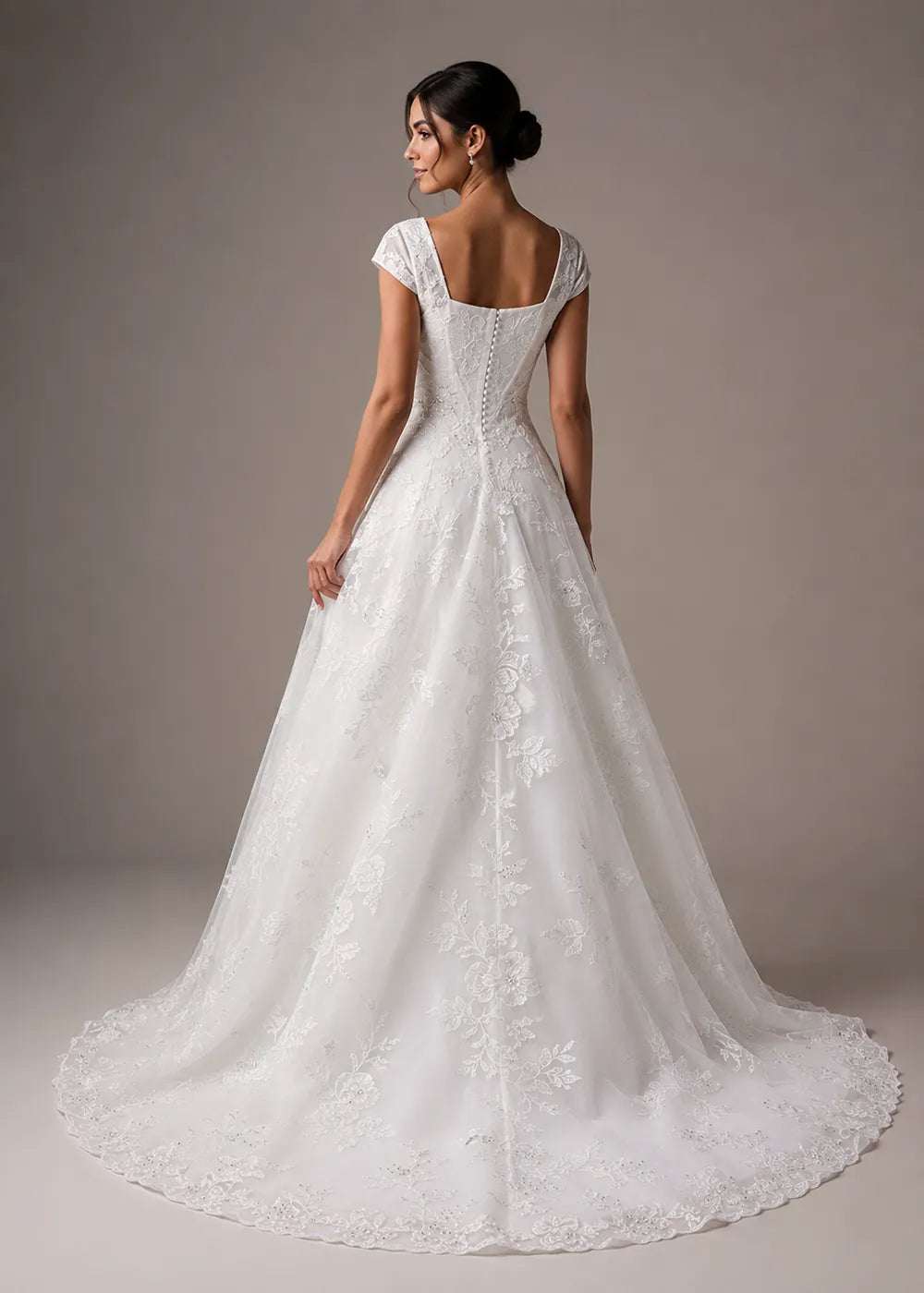 Square-Neck Lace A-Line Wedding Dress