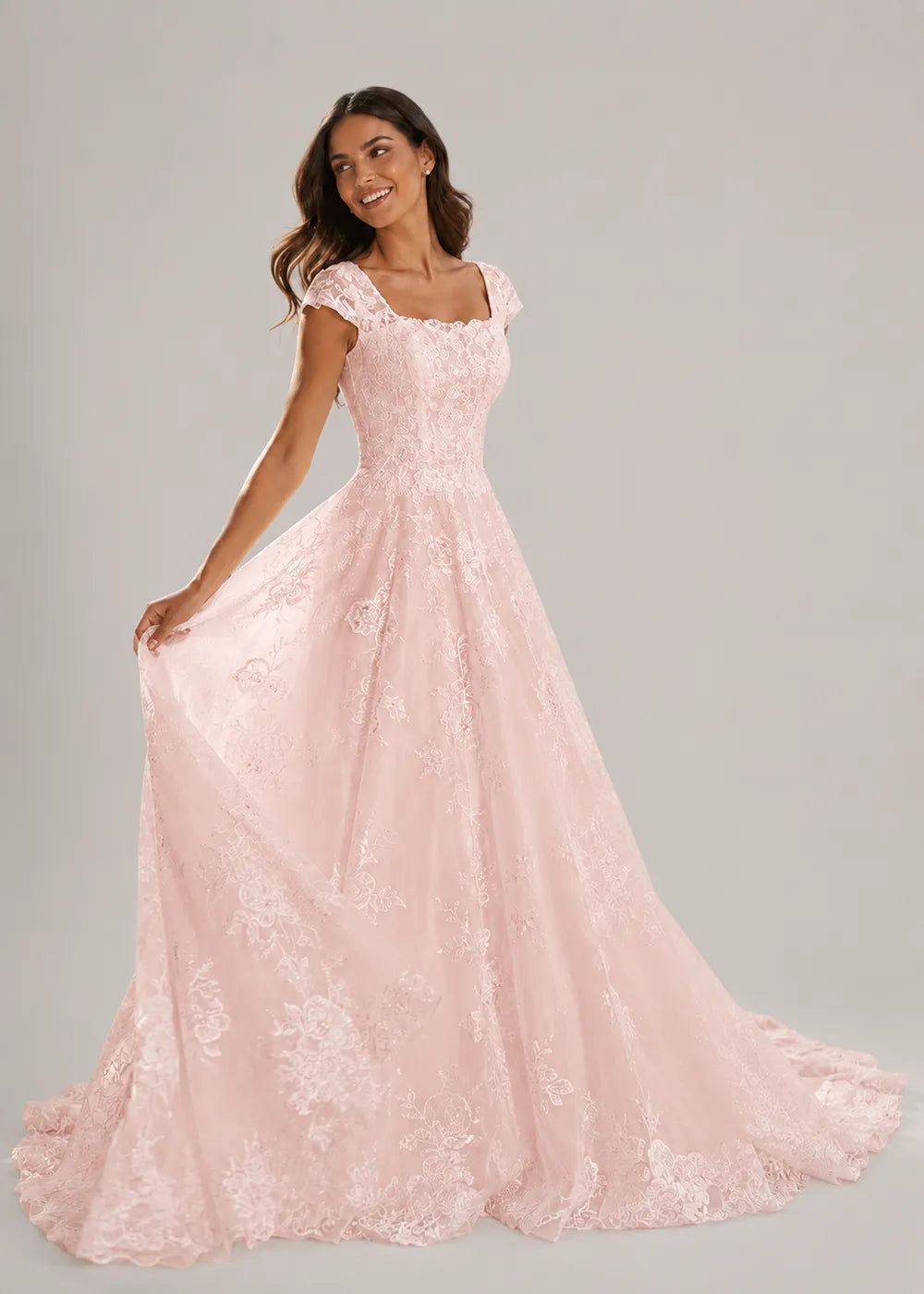 Square-Neck Lace A-Line Wedding Dress