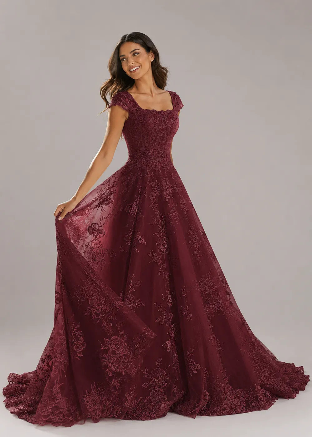 Square-Neck Lace A-Line Wedding Dress