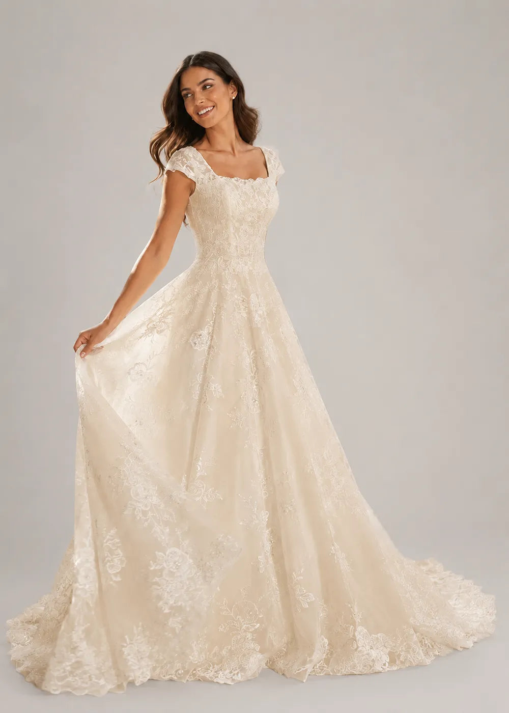 Square-Neck Lace A-Line Wedding Dress