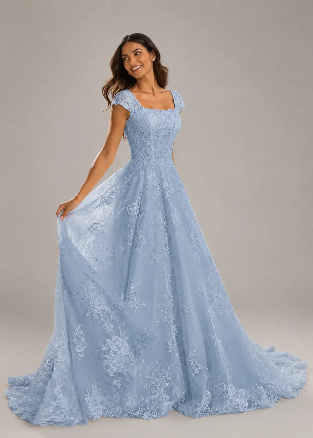 Square-Neck Lace A-Line Wedding Dress