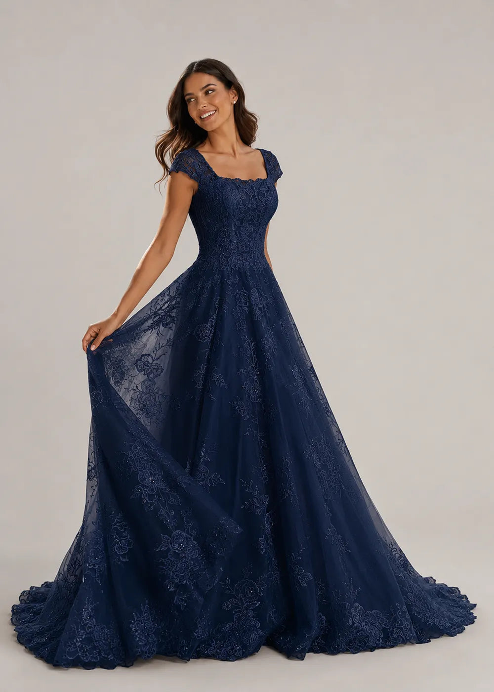 Square-Neck Lace A-Line Wedding Dress