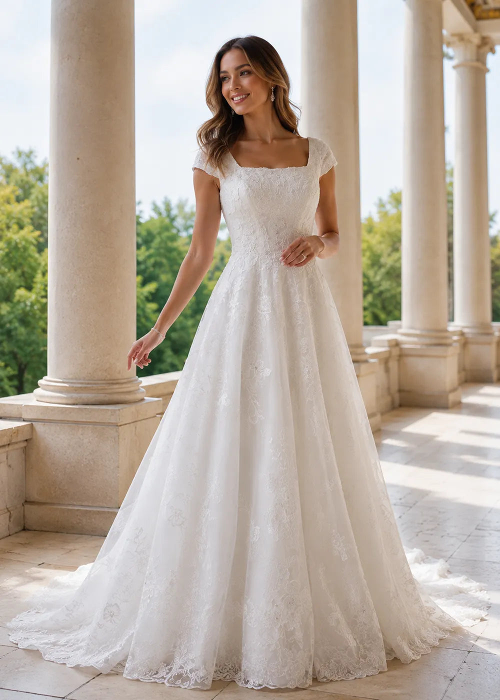 Square-Neck Lace A-Line Wedding Dress