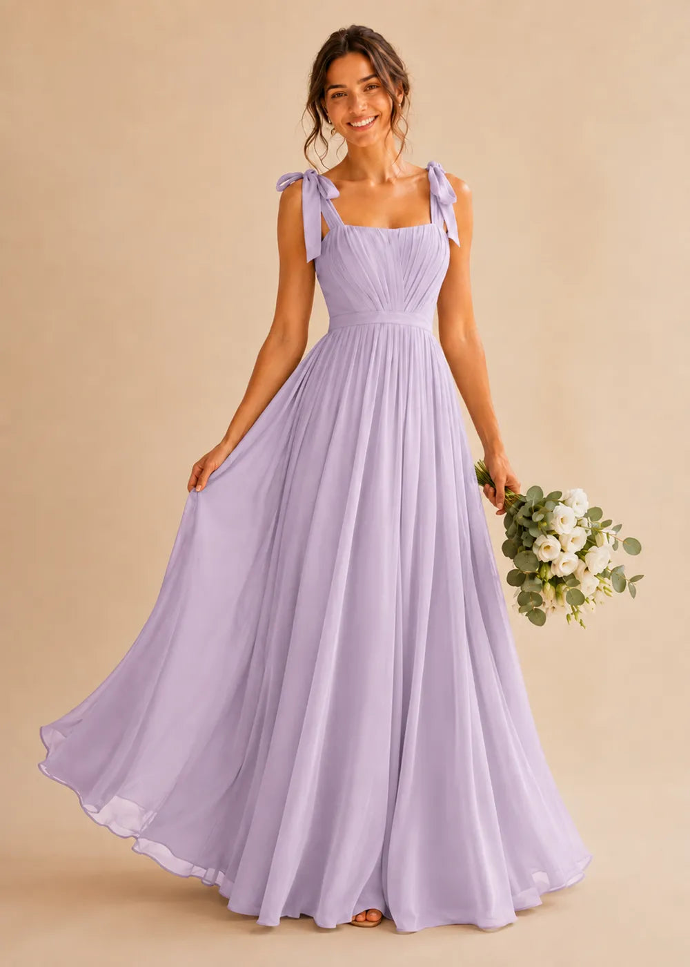 Aveline Tie-Shoulder Chiffon Formal Dress