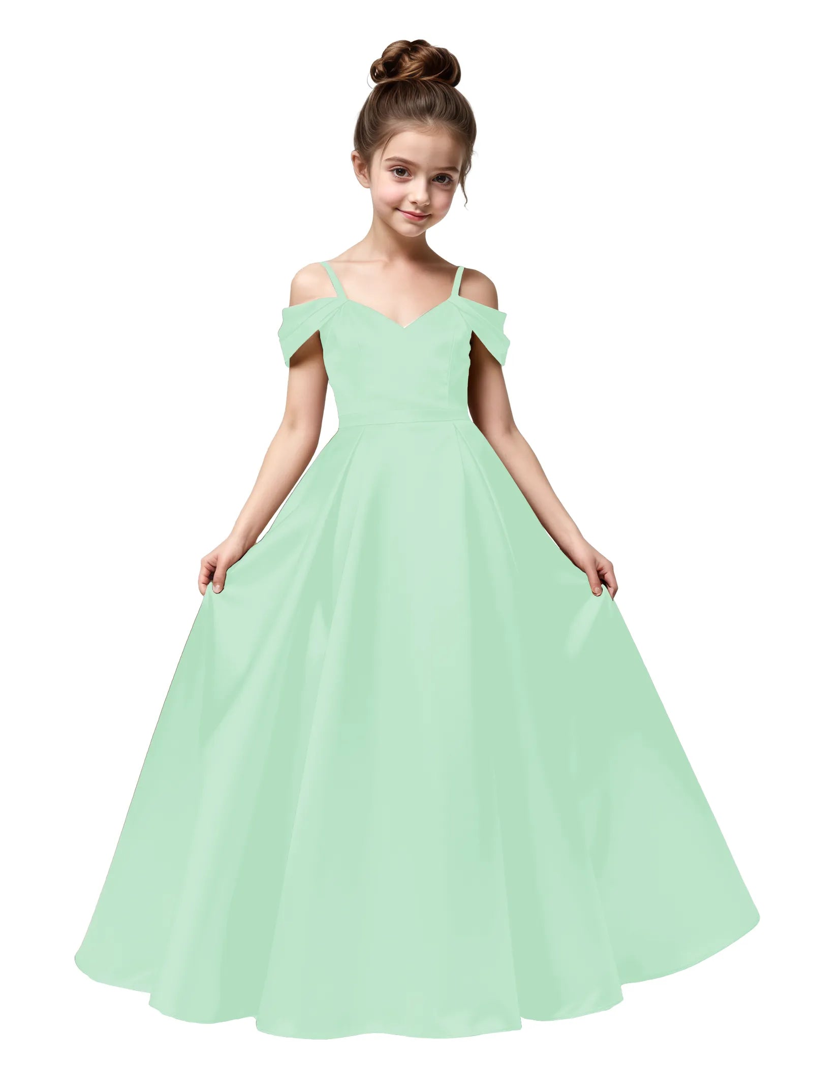 Off Shoulder Satin Ball Gown with Bow for Girls