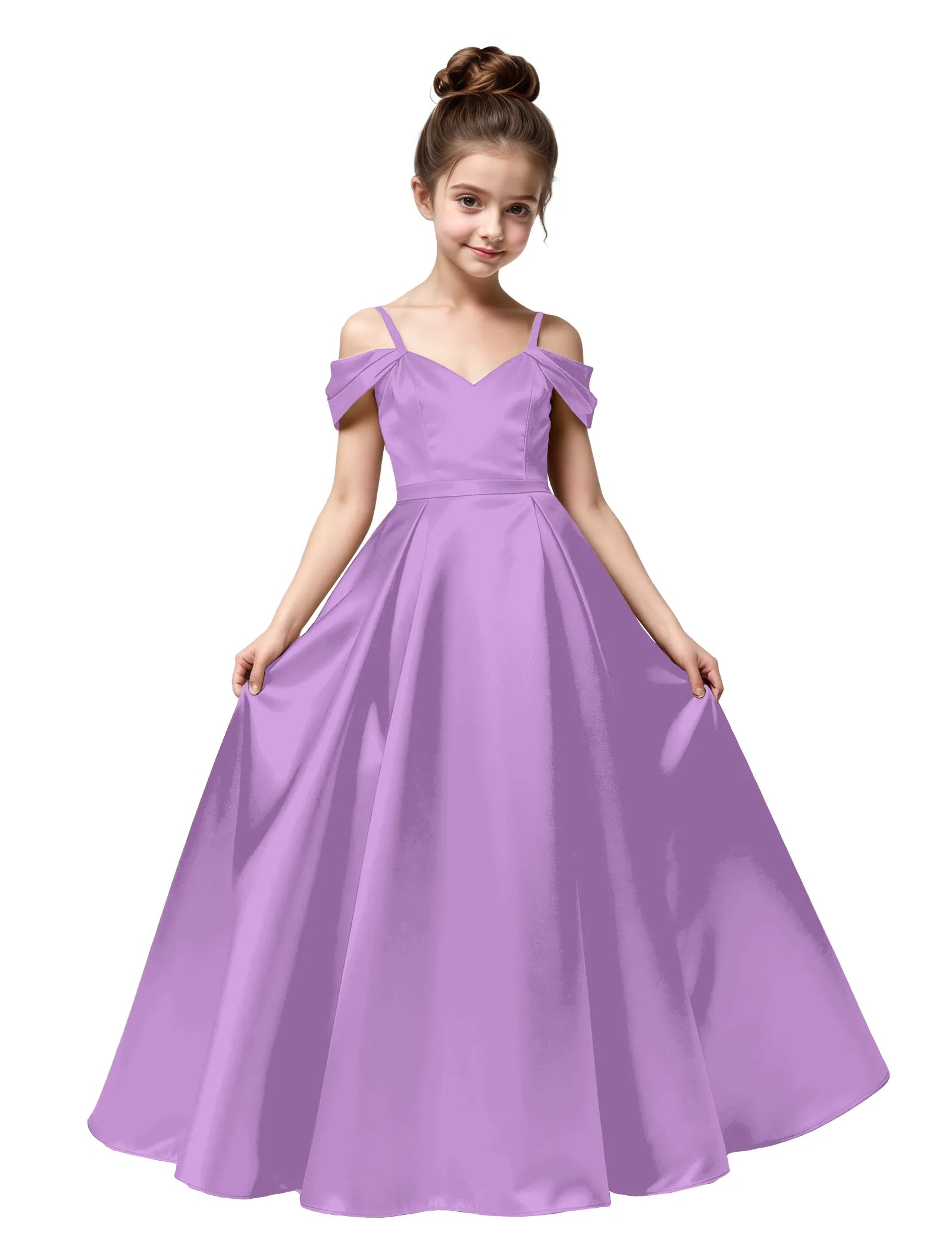 Off Shoulder Satin Ball Gown with Bow for Girls
