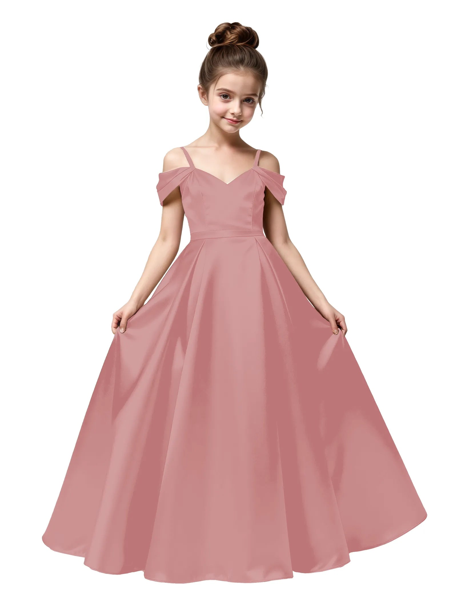 Off Shoulder Satin Ball Gown with Bow for Girls