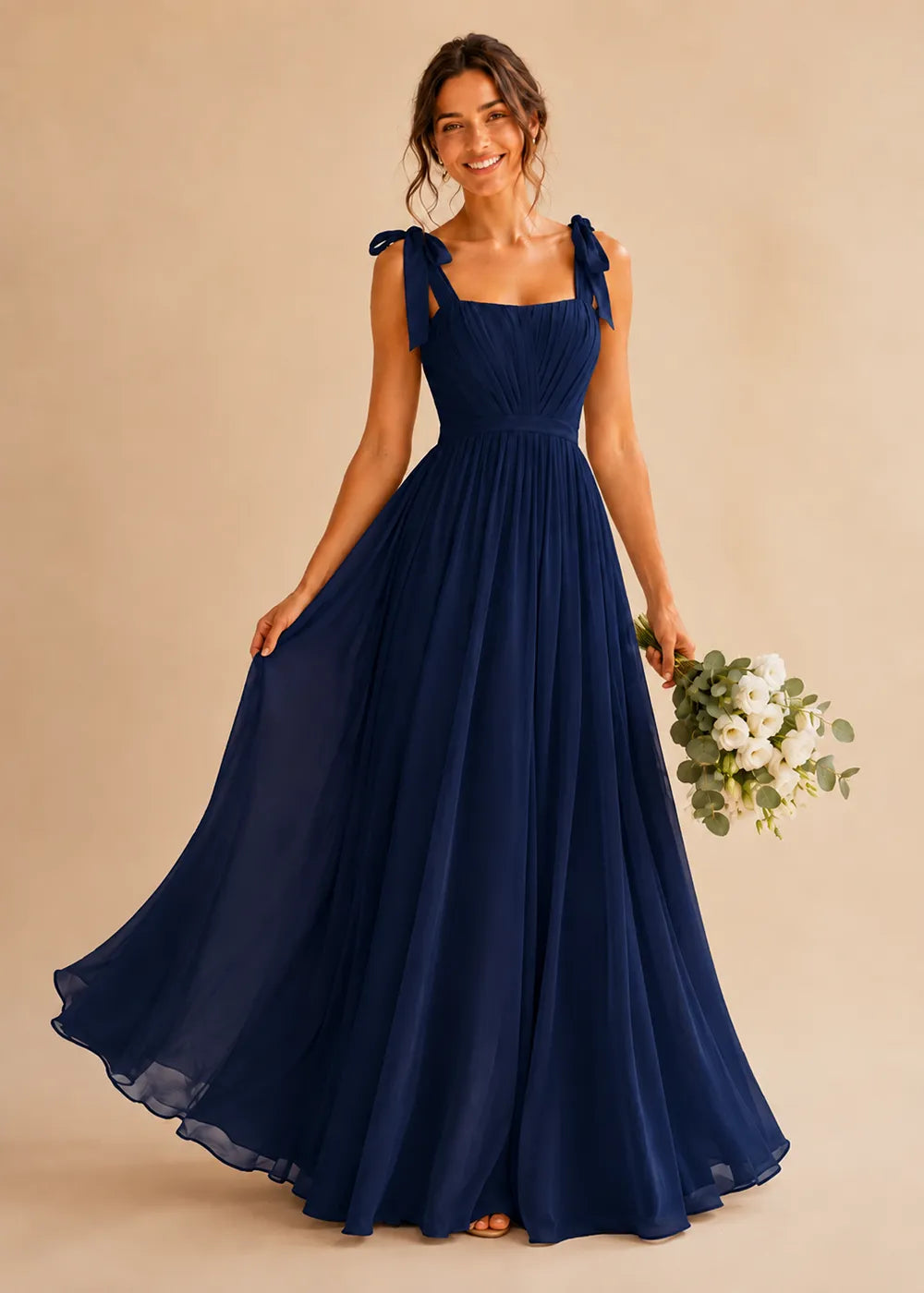 Aveline Tie-Shoulder Chiffon Formal Dress