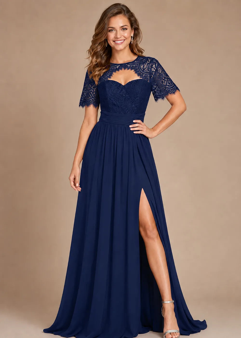 Vivienne Sweetheart Lace Overlay Evening Dress