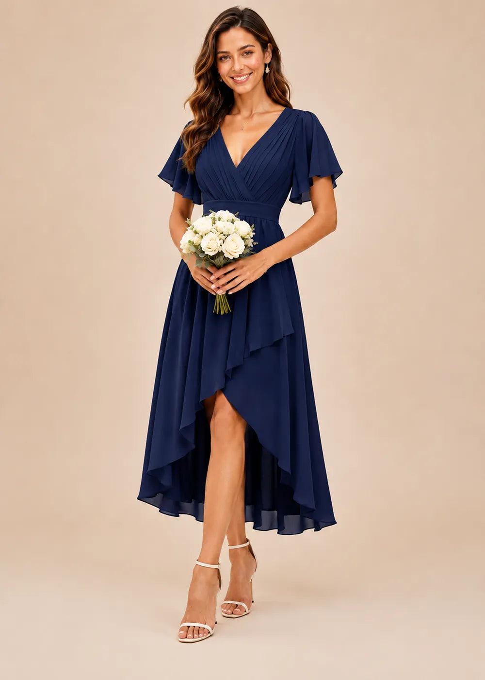 Flutter Sleeve A-Line Chiffon Midi Dress