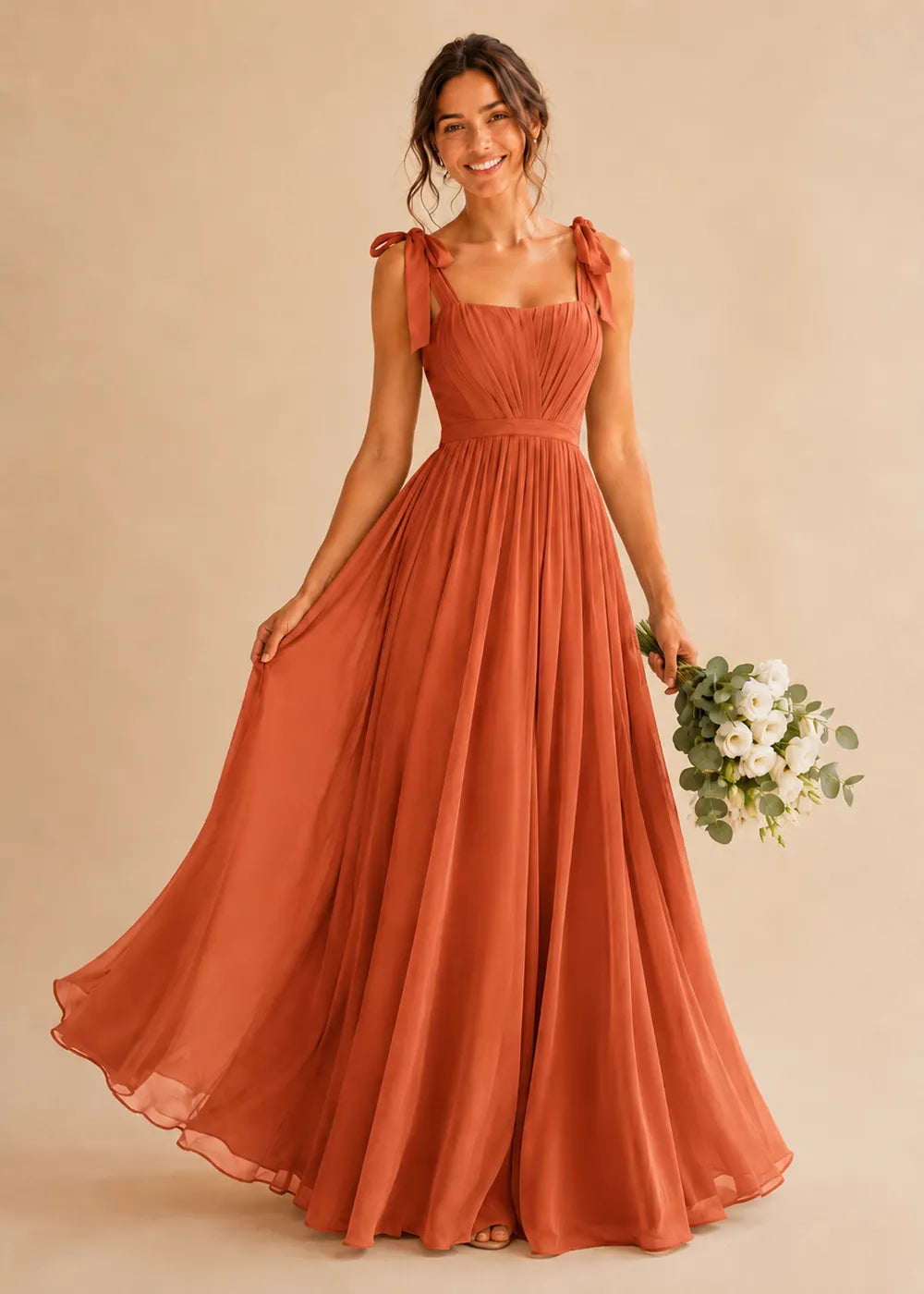 Aveline Tie-Shoulder Chiffon Formal Dress