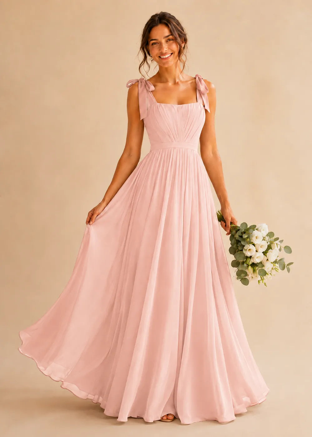 Aveline Tie-Shoulder Chiffon Formal Dress
