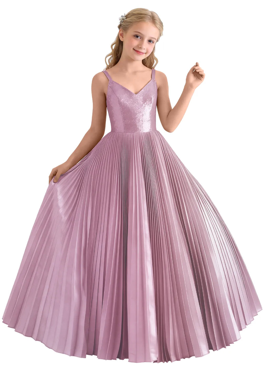 Classic V Neck Pleated Formal Dress