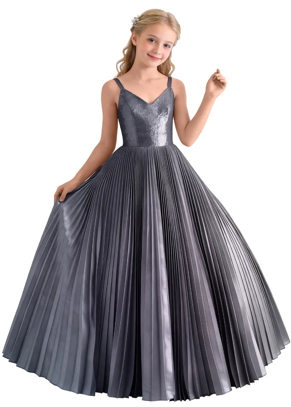 Classic V Neck Pleated Formal Dress
