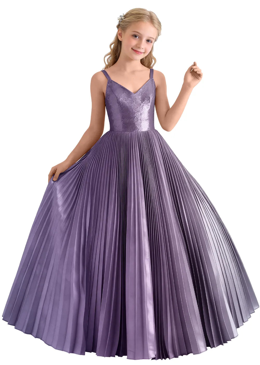 Classic V Neck Pleated Formal Dress